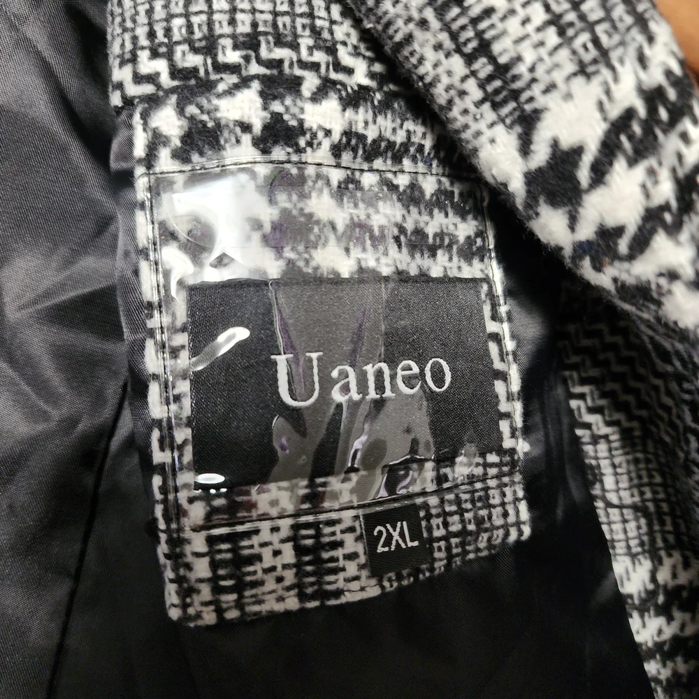 Uaneo Plaid Mid Length Single Breasted Coat Unisex Peacoat - Picture 5 of 6